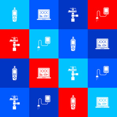 Set Portable sensor, Genetic engineering modification, Automatic irrigation sprinklers and Sensor icon. Vector