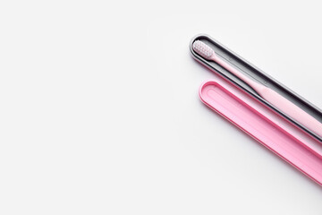 Tooth brush with case on white background