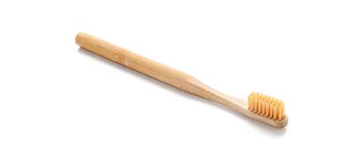 Wooden tooth brush on white background