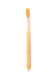Wooden tooth brush on white background