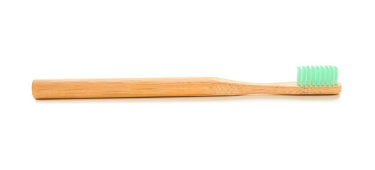 Wooden tooth brush on white background
