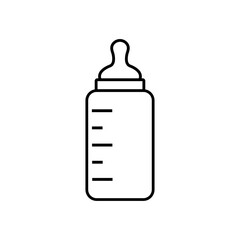 Baby milk bottle line style. Baby milk bottle symbol. Nutrition in the plastic container for a newborn. White drink, dairy product.