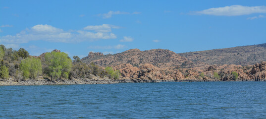 The beautiful high altitude southern shoreline of Watson Lake in Prescott, Yavapai County, Arizona