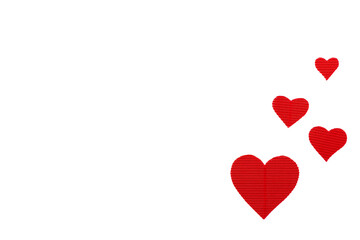 Paper red hearts on a white isolated background with space for text