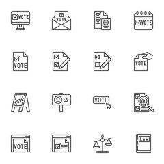 Vote and Election line icons set,