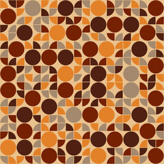 Coffe brown color geometric ornament. Circles and quarters  coffee pattern. Vector seamless shapes in decor style.
