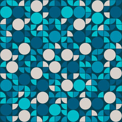 Aqua geometric ornament. Circles and quarters blue pattern. Vector.