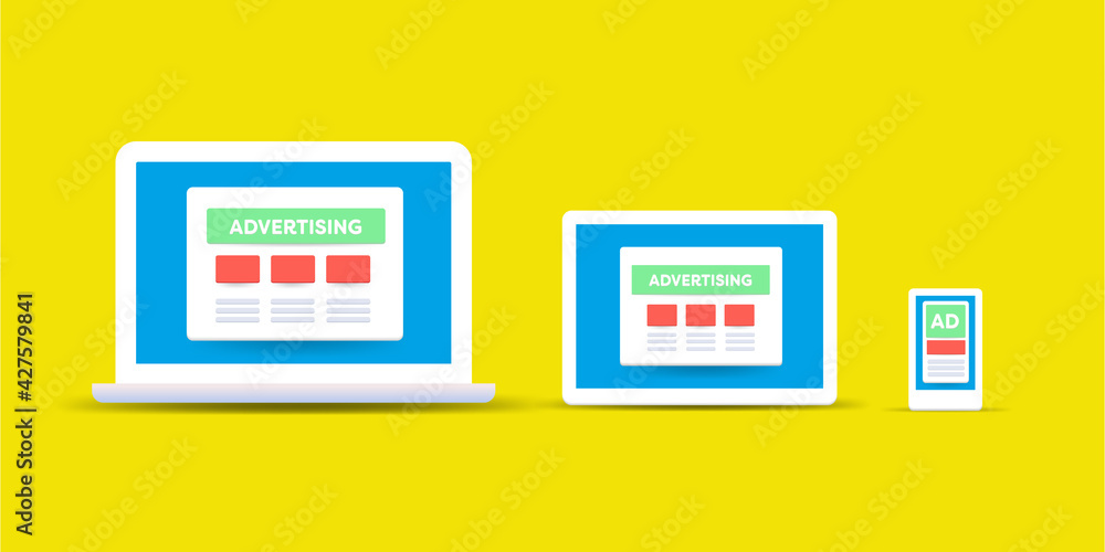 Poster advertising content, responsive ad displaying on multiple digital device, 3d style responsive design