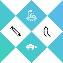 Set Bicycle suspension, pedal, Tool allen keys and fork icon. Vector