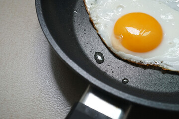 Fried egg in a frying pan, Close up