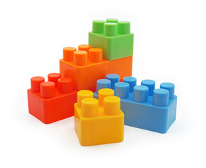 Plastic building toy blocks isolated on white background, Cut out with clipping path