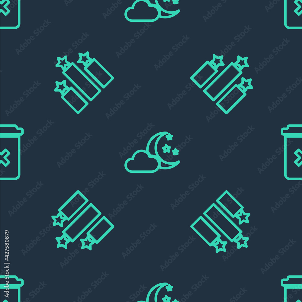 Aufkleber set line cloud with moon and stars, ranking and trash can on seamless pattern. vector