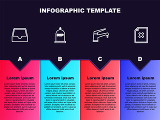 Set line Social media inbox, Tombstone with RIP written, Water tap and Delete file document. Business infographic template. Vector