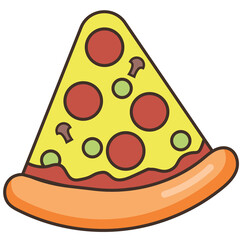 Slice of pizza with cheese, tomatoes and mushrooms