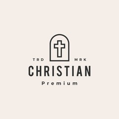 niche door christian cross hipster vintage logo vector icon illustration