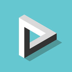Isometric impossible Penrose triangle on turquoise blue. Confusion, impossibility, imagination and unity of opposites. Flat design. EPS 8 vector illustration, no transparency, no gradients