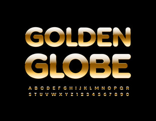 Vector elite template Golden Globe. Chic metallic Font. Premium style Alphabet Letters and Numbers set