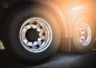 A Big Truck Wheels and Tires. Semi Truck Wheels. Industry Freight Truck transportation.	