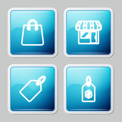 Set line Handbag, Market store, Label template price tag and Price with dollar icon. Vector