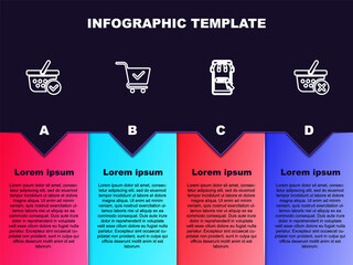 Set line Shopping basket with check mark, cart, Mobile and shopping and Remove. Business infographic template. Vector