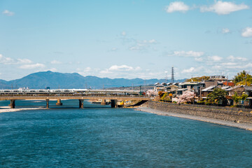 Fototapeta premium Uji town and river at spring in Kyoto, Japan