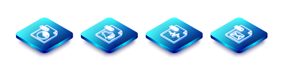 Set Isometric line PPT file document, WMA, MP3 and EML icon. Vector