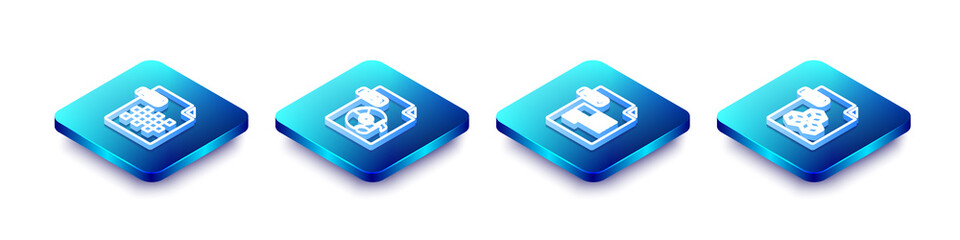 Set Isometric line PNG file document, MP3, PDF and 3DS icon. Vector