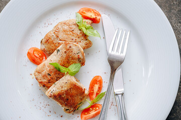 chicken Sous Vide cooked with grilled vegetables