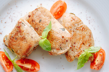 chicken Sous Vide cooked with grilled vegetables