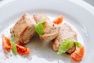 chicken Sous Vide cooked with grilled vegetables