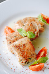 chicken Sous Vide cooked with grilled vegetables