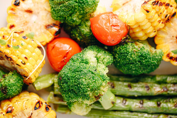 grilled vegetables corn, tomatoes, broccoli and asparagus