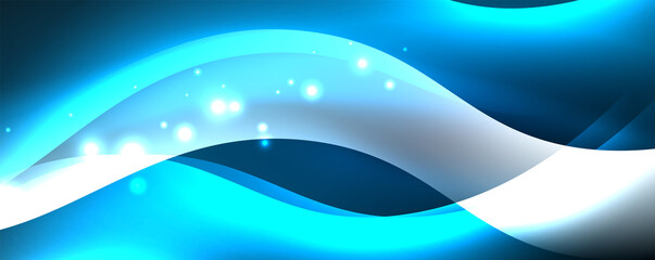 Shiny glowing neon wave, light lines abstract background. Magic energy and motion concept. Vector wallpaper template