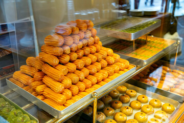 Traditional Turkish Dessert Tulumba (Tulumba Tatlisı). Close up