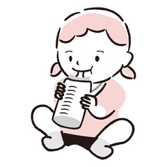 手描き1color 座ってミルクを飲む女の子の赤ちゃん