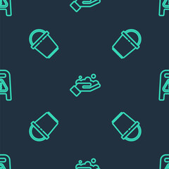 Set line Washing hands with soap, Bucket and Wet floor cleaning progress on seamless pattern. Vector