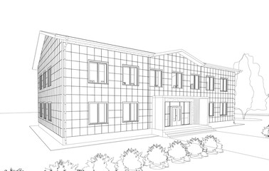 Fototapeta premium Perspective view of the office building. 3d vector illustration isolated on white background.