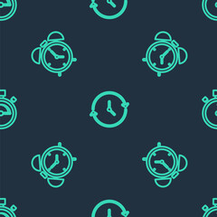 Set line Clock, Alarm clock and Stopwatch on seamless pattern. Vector