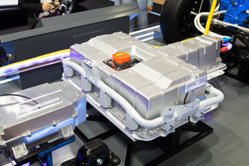 lithium battery pack and power connections in electric car.