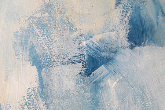 Texture materica dipinta su legno, con effetto spatolato in varie tonalit&agrave; di azzurro, blu e bianco; spazio per testo