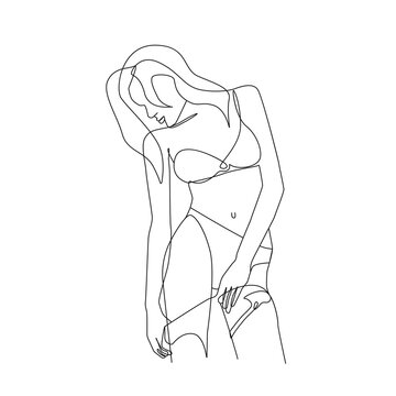 Woman Body One Line Drawing. Female Figure Creative Contemporary Abstract Line Drawing. Beauty Fashion Female Body Vector Minimalist Design for Wall Art, Print, Card, Poster.