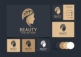 Abstract women logo design for fashion business logo with mockup id card.