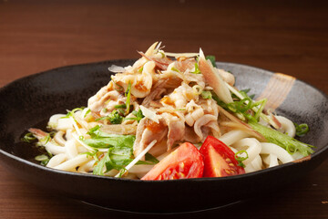 ミョウガと水菜の冷しゃぶうどん