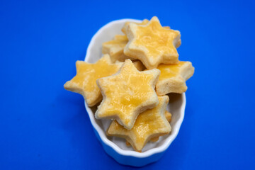 A closeup shot of star-shaped cookies on pot