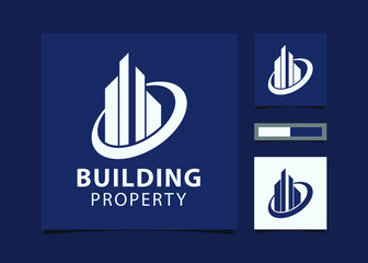 Abstract Building logo design for real estate logo, property business logo with mockup id card.