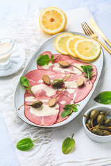 Vitello tonnato - Italian cuisine, sliced veal with tuna sauce as antipasto
