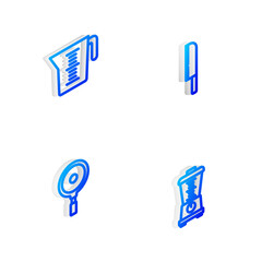 Set Isometric line Knife, Measuring cup, Frying pan and Blender icon. Vector