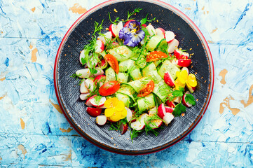 Healthy vegetables salad,top view