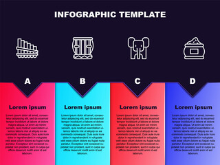 Set line Pan flute, Instrument tabla, Elephant and Indian spice. Business infographic template. Vector