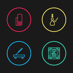 Set line Scented spa stick, India constitution day, Hookah and Indian textile fabric icon. Vector